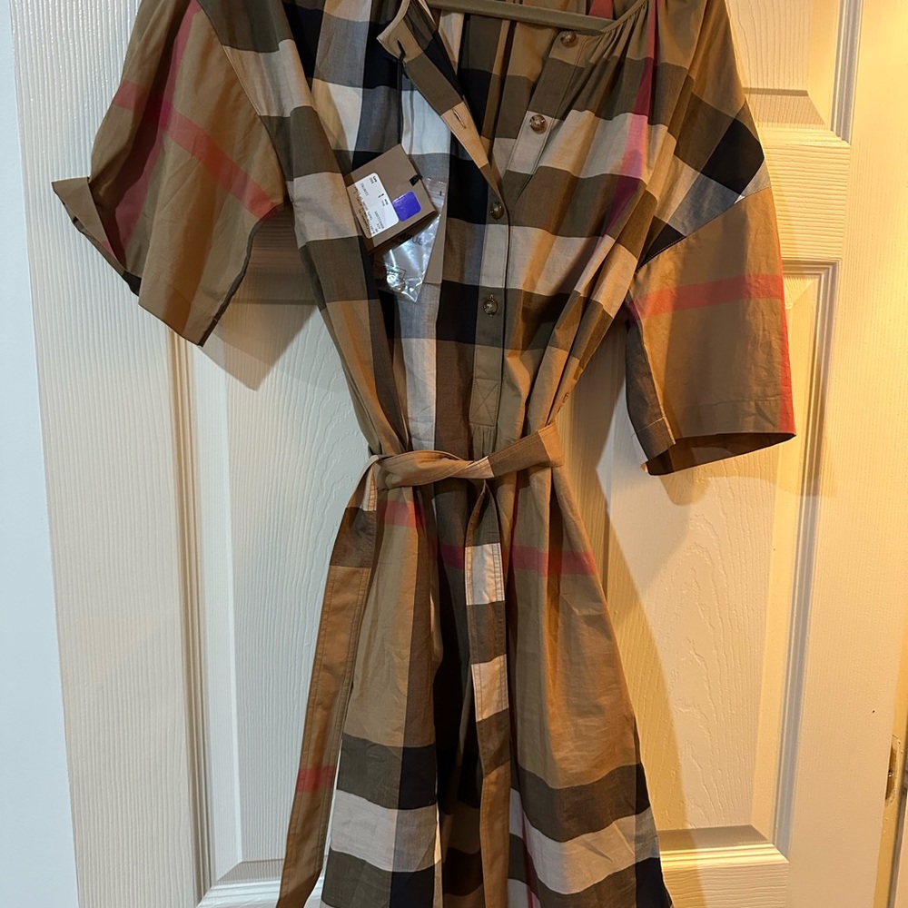 Burberry Plaid Button-Up Dress with Belt